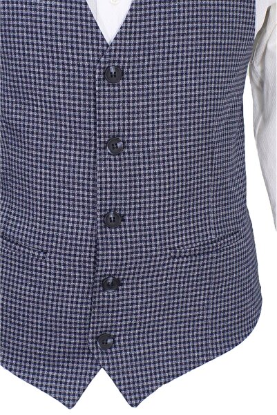 MENTOR REGALO Ανδρικό γιλέκο V-λαιμόκοψη Navy Blue καρό 50489