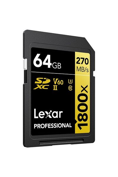 Lexar بطاقة ذاكرة 64 جيجابايت من السلسلة الذهبية 1800x UHS-II Sdxc متوافقة مع 270 ميجابايت في الثانية