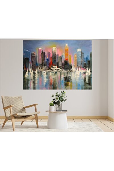 HDART Soyut Modern Şehir City Nehir Yelkenli Kanvas Tablo Tablosu