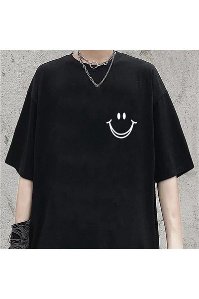 Touz Μαύρο μπλουζάκι Unisex Oversize Smile με στάμπα