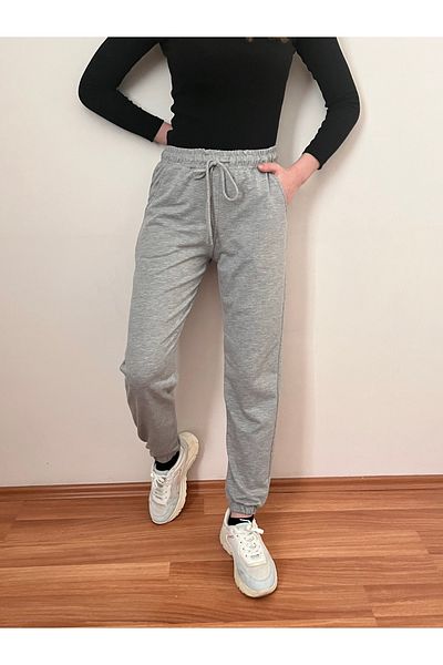 Farah Butik Pantaloni de trening gri cu picioare elastice pentru femei