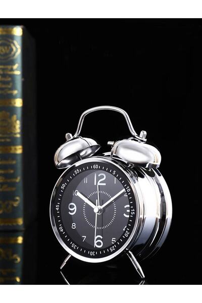 HEPBİMODA Güçlü Alarm Sesi Akar Mekanizmalı Nostaljik Gümüş Metal Işıklı Çift...