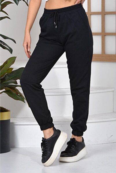 pandy Siyah Renk Unisex Paçası Lastikli Slim Fit Jogger Eşofman Altı