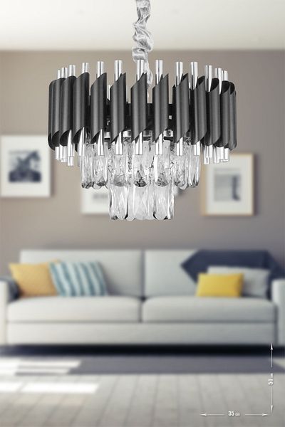 Avizemoda Palmira 35' Prism Cut Crystal Stone Luxury Chandelier - ( Black - Chrome )
