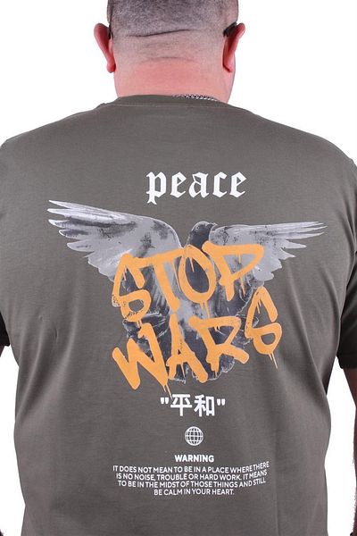 MocGrande Plus Size Crew Neck T-Shirt Peace 23100 Khaki