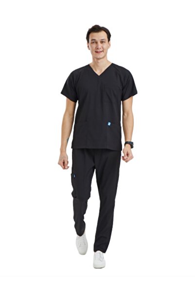 Wio Uniform Basıc- Erkek Likralı Siyah Doktor Hemşire Cerrahi Üniforma Takımı