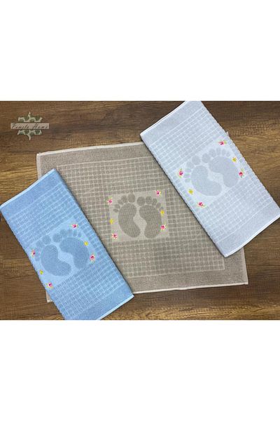 by ballı biocotton Embroidered Foot Towel Set of 3 100% Cotton High Quality Luxury Dowry Box 50x70 Size