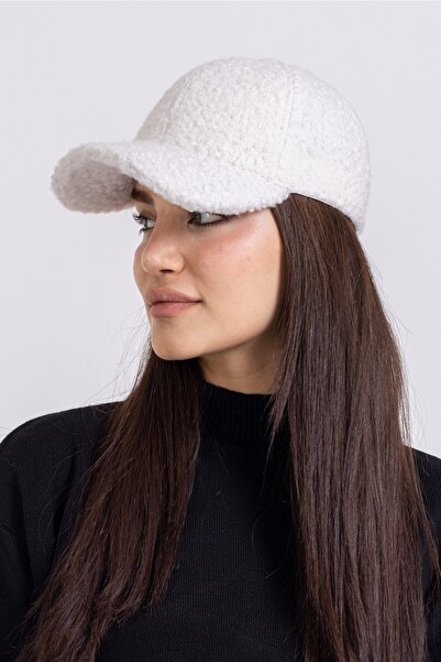 LadyColor Pălărie Pluș Pompon Tesatura Albă