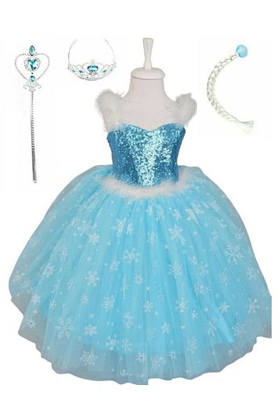 BAL BEBE Rochie pentru fetiță cu bretele albastre - Taç Asa/Elsa/Frozen