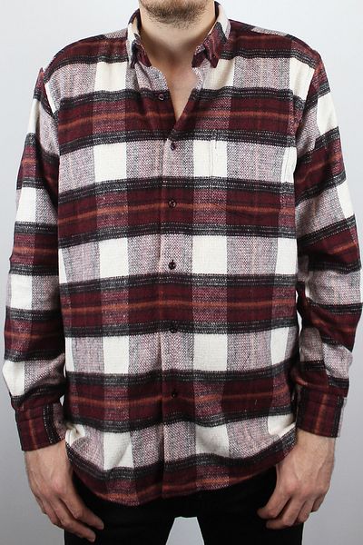 TANİŞ GİYİM Men's Large Size Regular Fit Thick Pocket Plaid Burgundy/white Lumberjack Shirt