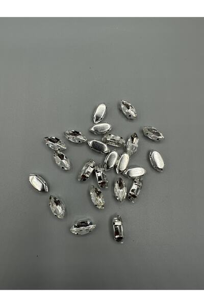 Egem aksesuar 7x15 (1,5 см) Стъклен камък в рамка тип „шатъл“, 10 броя, бял