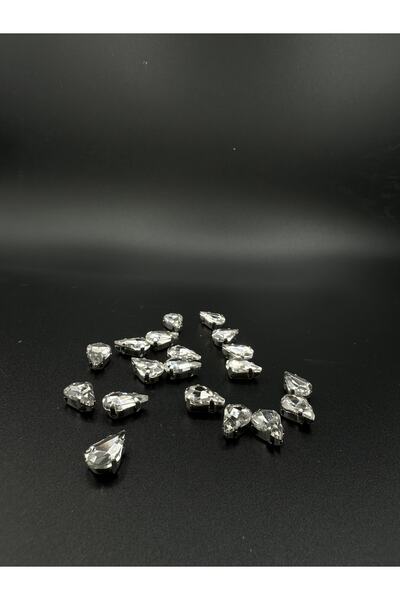 Egem aksesuar 8x13 (1.3 см) стъклен камък с капачка в калъф, бял, 50 броя