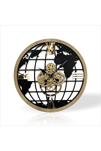 M3DECORİUM Dev Büyük Gerçek Ahşap 70cm Dönen Çark Mekanizmalı Dünya Haritası ...