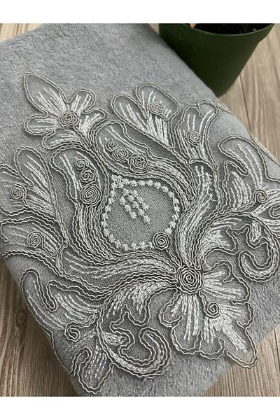 Çeyiz Bahçesi Aksera Velvet Gray Hand and Face Towel 50/90cm