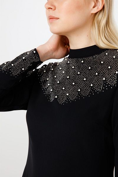 Esswaap Black High End Collar, Sleeve and Front Size Jewelled Evening Dress