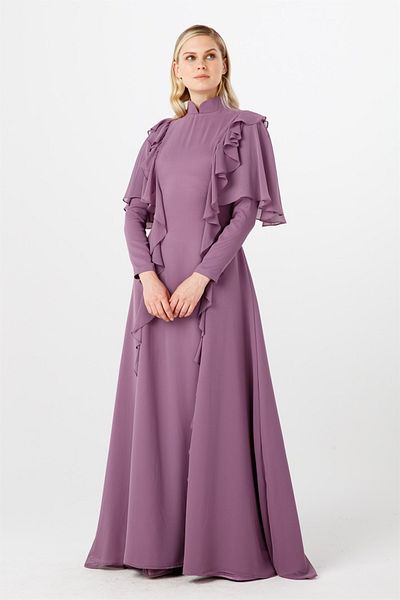 Esswaap Lilac Light Fish Cut Off-the-Shoulder Evening Dress with Stone and Flywheel Combination