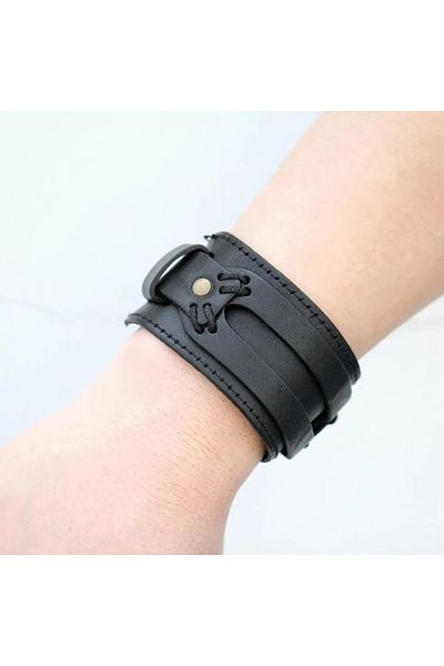 Gogoey Men's Leather Bracelet Stainless Steel Metal Silver Bracelet Black Buckle For Male Jewelry