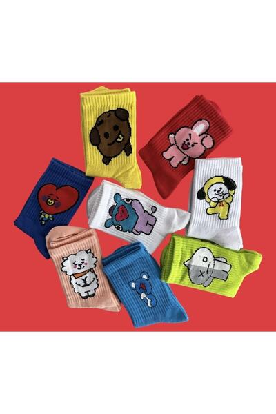 çorapdunyam Унисекс комплект от 8 броя, цветни, с емотикони от група Bts, весели колежански тенис чорапи