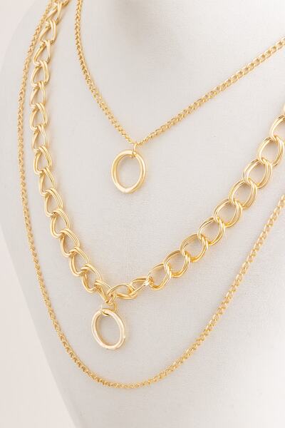 Sortie Aksesuar Iki Halka Fügürlü Yeni Sezon 3'lü Kombin Kolye 407