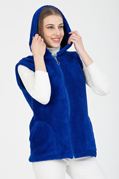 MODA VUSLAT Women's Saks Blue Short Fleece Vest