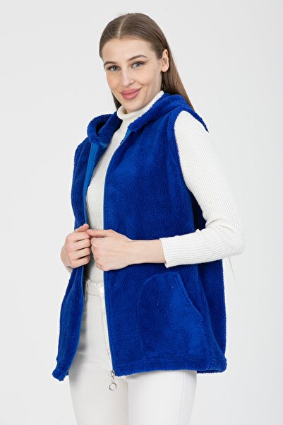 MODA VUSLAT Women's Saks Blue Short Fleece Vest