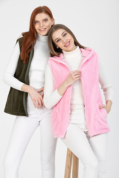 MODA VUSLAT Women's Pink Short Fleece Vest