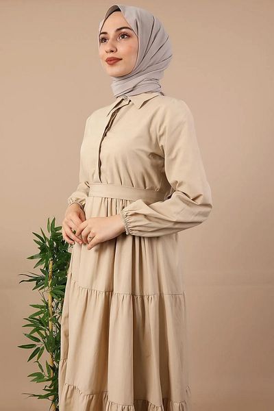 CNG MODA Standard Buttoned Dress Beige