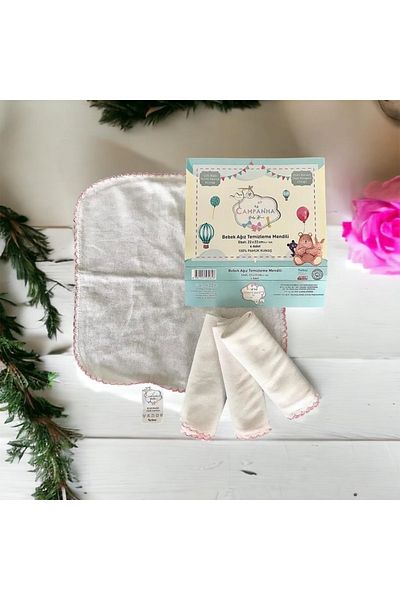 mixibaby Pack of 4 Organic Double Layer Sewn Special Crochet Stitched 22*22 Cm Large Size Baby Mouth Wipes