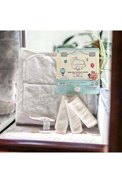 mixibaby Pack of 4 Organic Double Layer Sewn Special Crochet Stitched 22*22 Cm Large Size Baby Mouth Wipes