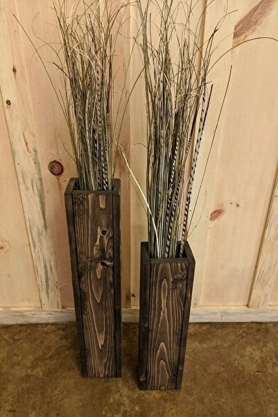 Genel Markalar Doğal Ahşap Pampas Çiçeklik Vazo 2'li