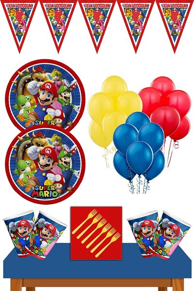 Parti Furyası Super Mario Birthday Concept 8 Person Super Mario Birthday Set Economical