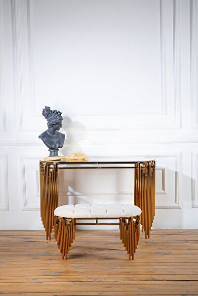 MENDY Gold Dresuar Puflu Ultr Lak Kaplama Dresuar Puflu