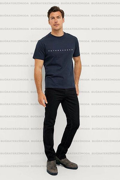 Buğraterzimoda Ανδρικό μπλουζάκι με στάμπα Futureahead Regular Fit Normal Fit Navy Blue