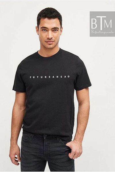 Buğraterzimoda Ανδρικό μαύρο μπλουζάκι Futureahead με τυπωμένο κανονικό εφαρμογή κανονικής εφαρμογής