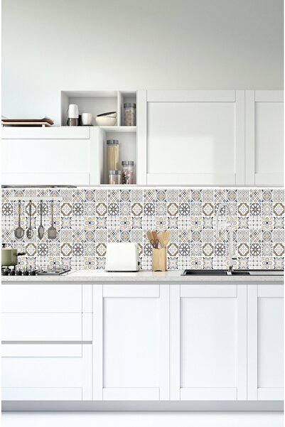 Ev Aşkı Mutfak Tezgah Arası Fayans Folyo Kaplama Stıcker Etnik Gri