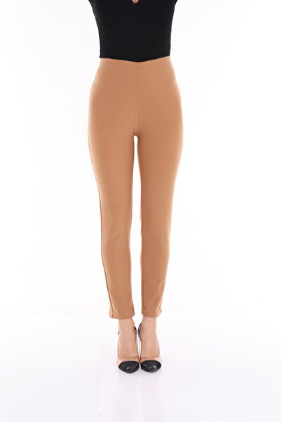 EVS WOMAN Kadın Camel Yandan Fermuarlı Beli Lastikli Tayt Pantolon