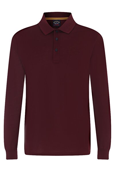 PAUL&SHARK Men's Polo Neck Regular Fit Cotton Short Sleeve Claret Red Polo Neck T-shirt12311737-237