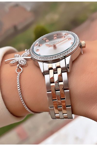 Homies Brand Rose Silver Color Thin Cord Small Case Wrist Watch - Bracelet Gift