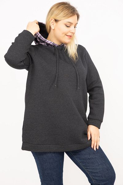 Şans Women's Smoked Plus Size 3 Thread Raised Hooded Sweatshirt 65n35750
