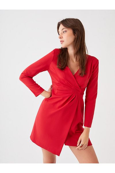 LC Waikiki LCW Casual Double Breasted Collar Solid Long Sleeve Women's Dress