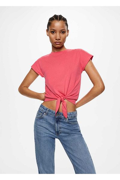 MANGO Woman Βαμβακερό T-shirt με κόμπους