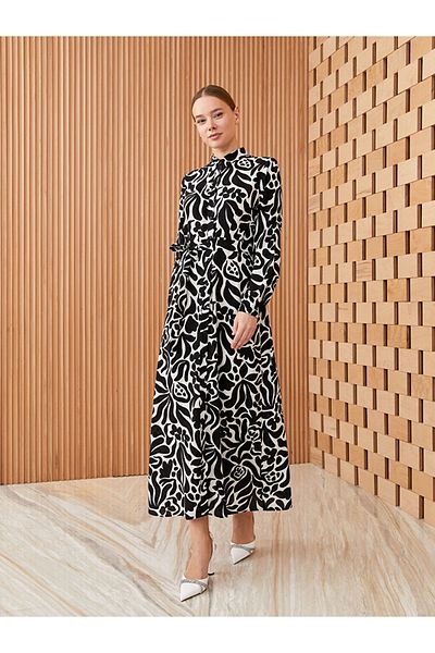 LC Waikiki Patterned Shirt Collar Long Sleeve Women's Dress