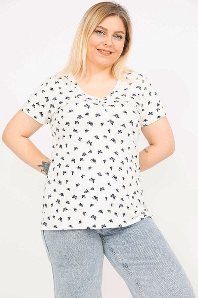 Şans Women's White Plus Size Front Buttoned Short Sleeve Blouse 65n35788