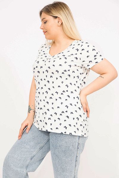 Şans Women's White Plus Size Front Buttoned Short Sleeve Blouse 65n35788
