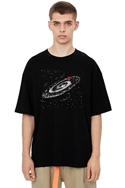 ROCKANDROLL Where Am I Tricou negru cu mânecă scurtă imprimat oversize pentru...