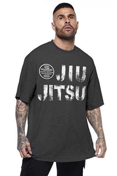 ROCKANDROLL تي شيرت جيو جيتسو أنثراسايت كبير الحجم بأكمام قصيرة للرجال