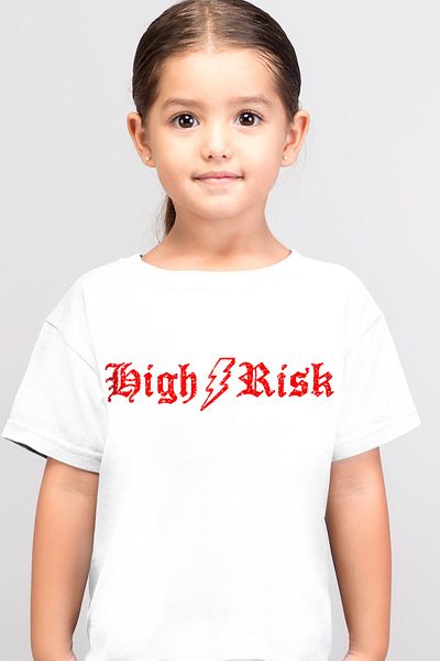 ROCKANDROLL Tricou alb cu mânecă scurtă pentru fete cu risc ridicat