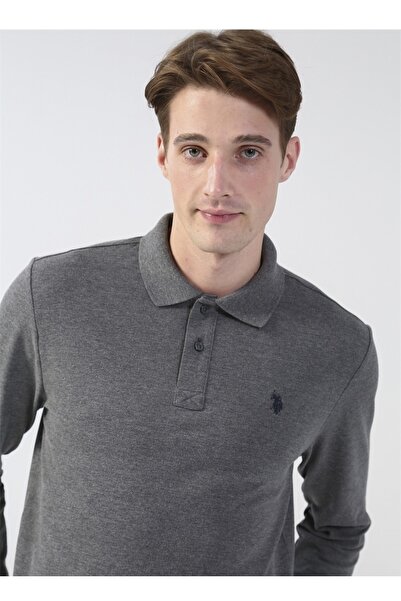 U.S. Polo Assn. Gray Polo Neck Long Sleeve Men's Sweatshirt Without Pockets R...