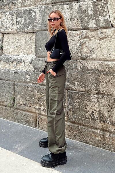 Swist Khaki Balloon Cargo Pocket részletes női ejtőernyős nadrág