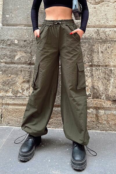 Swist Khaki Balloon Cargo Pocket részletes női ejtőernyős nadrág
